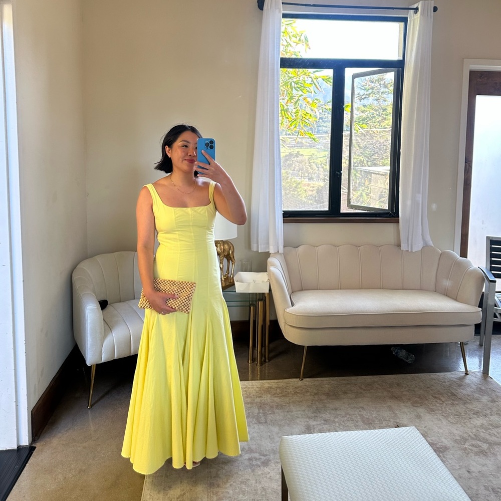 ASOS Light Yellow Dropped Waist Panel Maxi Dress